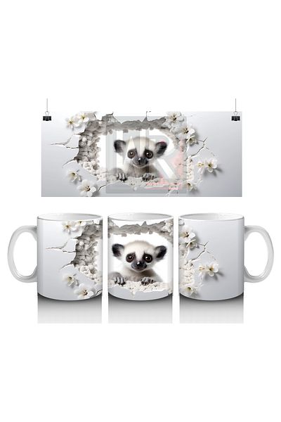 Luluyen Sweet Lemur Looking through Broken Wall Design - Printed Coffee Mug
