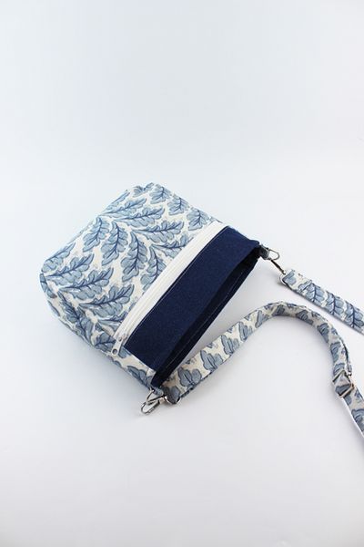 İLKYAZ Geantă de umăr de dimensiuni mici pentru femei, albastră, cu model de frunze, închidere cu fermoar 23x20x8 cm