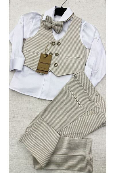 Carinos Kids Boy Vest Suit Accessory Striped Linen Fabric