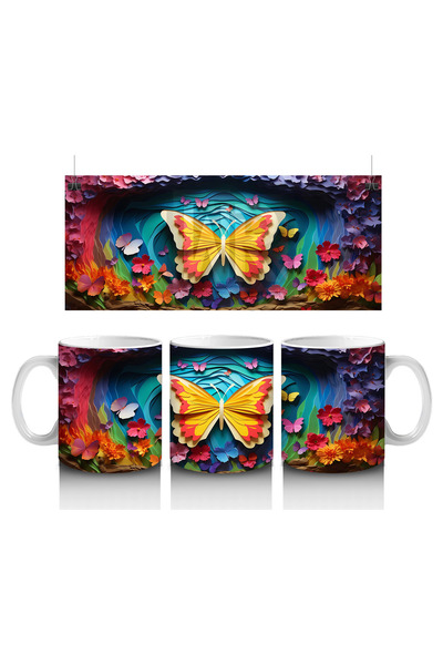 Luluyen فراشة برتقالية بين زهور الربيع الملونة – كوب قهوة مطبوع