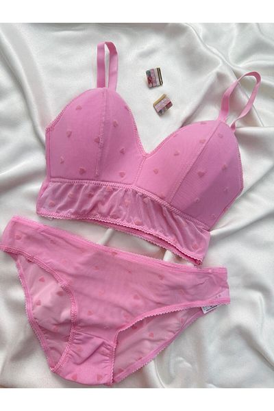 İNKO İÇ GİYİM Tulle Heart Patterned Padded Bralet Panty Set