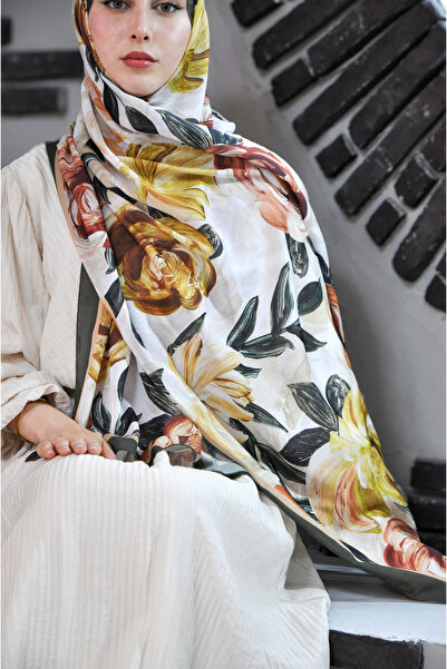 MSCARFS Rosette Pattern Cotton Voile Silk Shawl