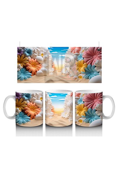Luluyen Beach Landscape Decorated with Colorful Flowers – Printed Coffee Mug
