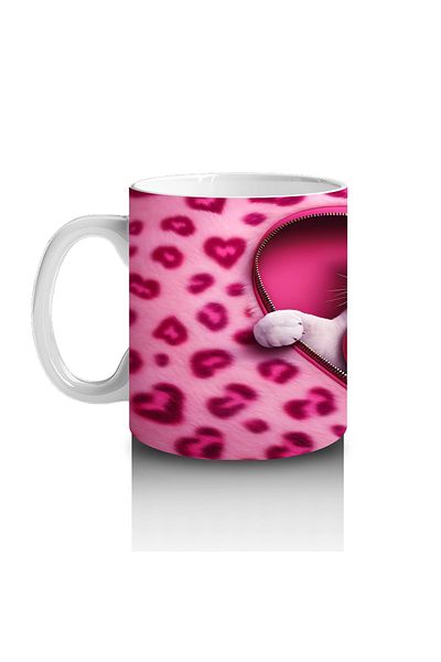 Luluyen White Cat Holding a Heart Pillow – Printed Coffee Mug