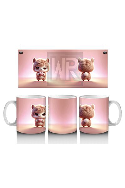 Luluyen Cute Lama Figure with Pink Background (Front and Back) - Printed Coffee Mug