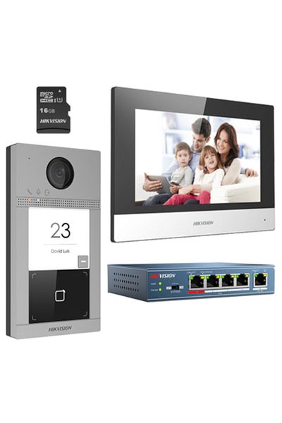 Hikvision KIT videointerfon pentru o familie, Wi-Fi 2.4GHz, monitor de 7 inch - DS-KIS604-S