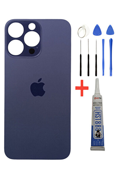 indirimplus iPhone 14 Pro Max Arka Kapak 14 Pro Max Pil Kapağı Cam Ürün Derin MOR Full Set+Yapıştırıcı