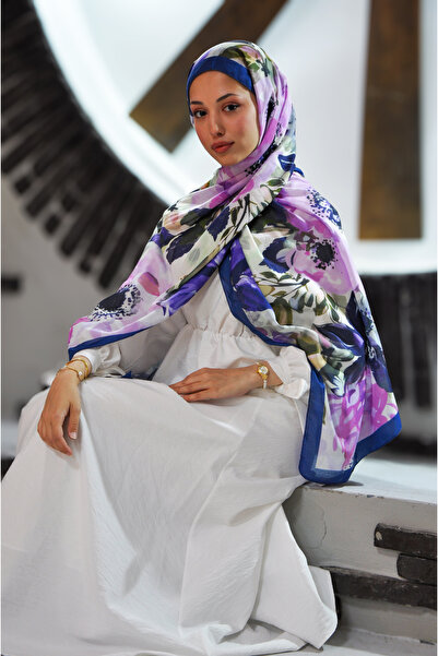 MSCARFS شال حريري من القطن بنمط الأوركيد