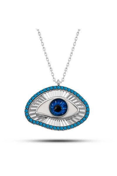 norsary Silver Blue Eye Protector Women's Necklace