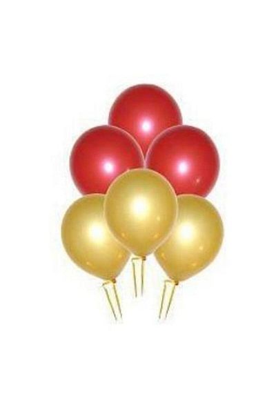 Öz-bal Gold & Red Mixed Metallic Pearlescent Balloon Set – 25 Pieces (Helium Suitable Flying Balloons)