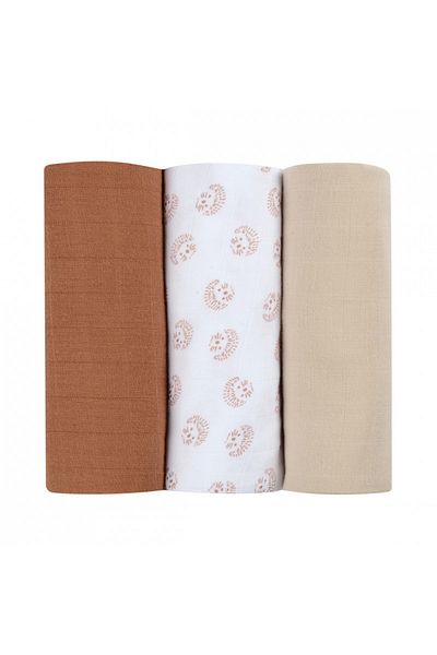 Beaba Set 3 Museline bumbac 70x70 cm Herisson Marron