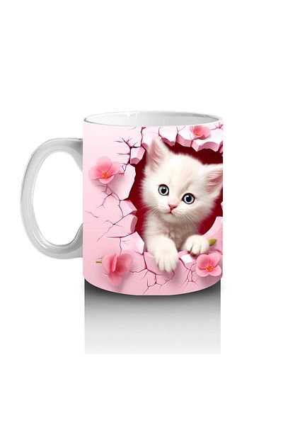 Luluyen Cute Cat Couple on Pink Floral Background - Printed Coffee Mug