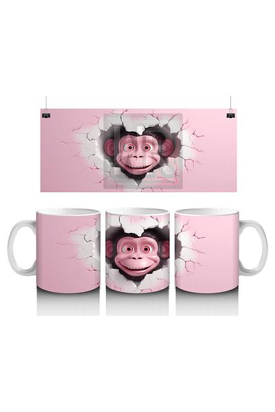 Luluyen Cute Monkey Figure on Pink Cracked Background - Printed Coffee Mug
