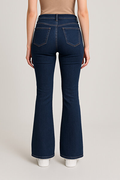 DELDNM Adriana Koyu Mavi Yüksek Bel Likralı Rahat İspanyol Paça Jeans Flare -