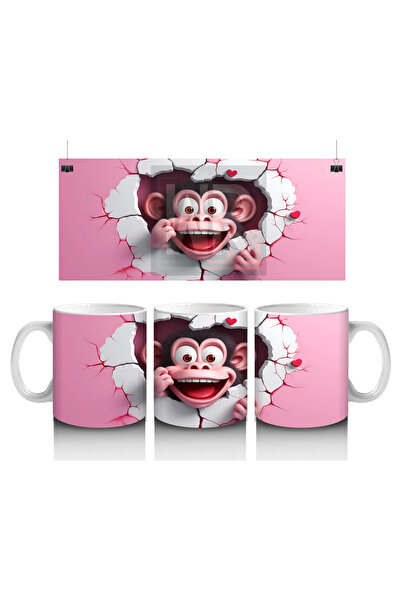 Luluyen Cute Monkey with Torn Wall Effect – Printed Coffee Mug