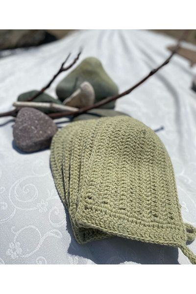 Kadife Hanım Hand Knitted Bath Roof from 100% Sheep Wool - Water Green