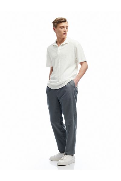 Koton New Season Linen Cotton Blended Summer Chino Trousers with Laced Waist