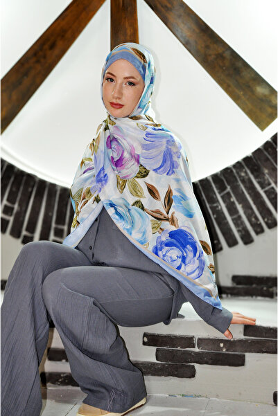 MSCARFS شال حريري من قماش الفوال القطني بنمط الورد