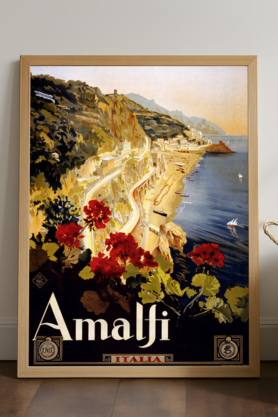 Duvarda Amalfi prirodni drveni poster u ramu, dekorativna zidna slika za puto...