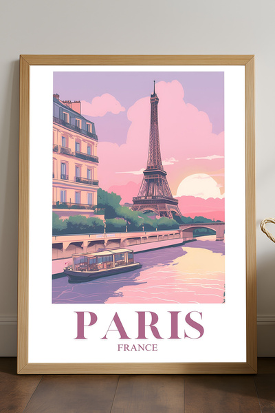 Duvarda Poster cu ramă din lemn natural Paris, pictură decorativă de perete c...