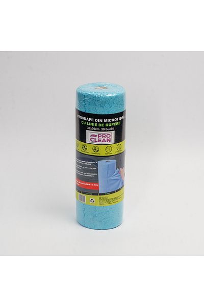 Pro Clean Official Rolă de prosoape de curățare din microfibră (30 de foi) – Se rupe manual, nu lasă scame, se usucă rapid, poate fi utilizat pe mai multe suprafețe