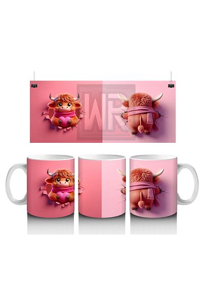 Luluyen Mascot Calf with Ribbon on Pink Background – Printed Coffee Cup