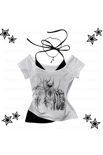 weywot White Gothic Hanko Collar Short Sleeve Full Body Crop with Additional ...