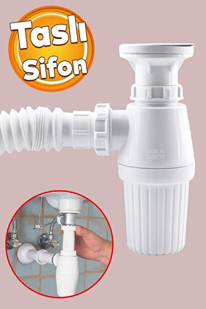 QuarVit Taslı Körüklü Lavabo Evye Sifonu Sökülüp Temizlenebilir Sistem Koku ö...