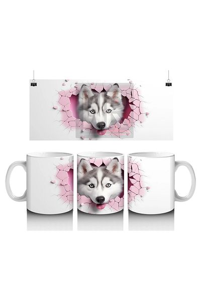 Luluyen Husky between Pink Heart Wall – Printed Coffee Mug