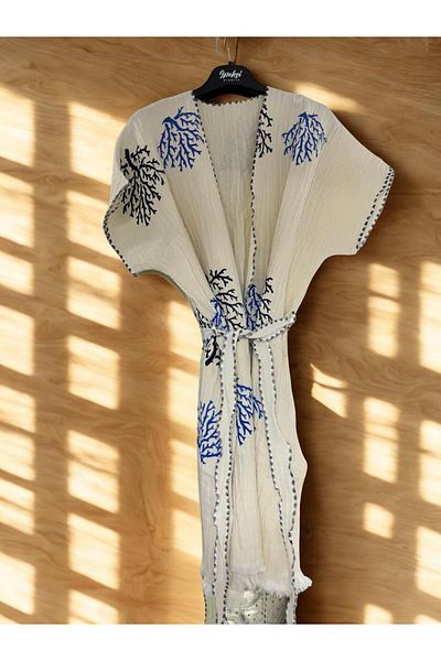 TekStilize Sea Group Blue Coral Patterned Kimono (100% Cotton)