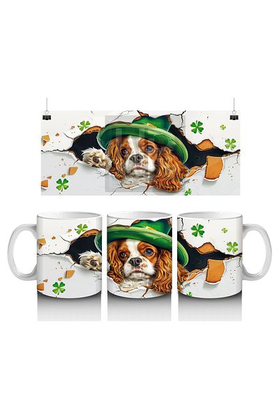 Luluyen Leprechaun Cocker Spaniel Dog Decorated with Symbols of Luck - Printed Coffee Mug