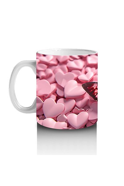 Luluyen Shining Butterfly on Pink Hearts – Printed Coffee Mug