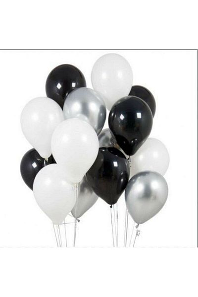 Öz-bal Black, White and Silver Gray Mixed Metallic Balloon Set – 30 Flying Balloons