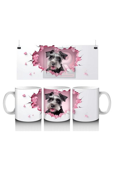 Luluyen Schnauzer Breed Cute Dog Surrounded by Pink Hearts - Printed Coffee Mug