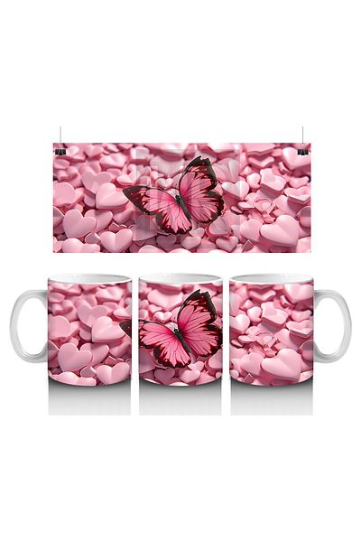 Luluyen Shining Butterfly on Pink Hearts – Printed Coffee Mug