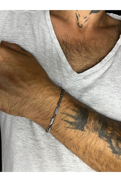 Mos Tespih Men's Cube Model Triangle Steel Bracelet