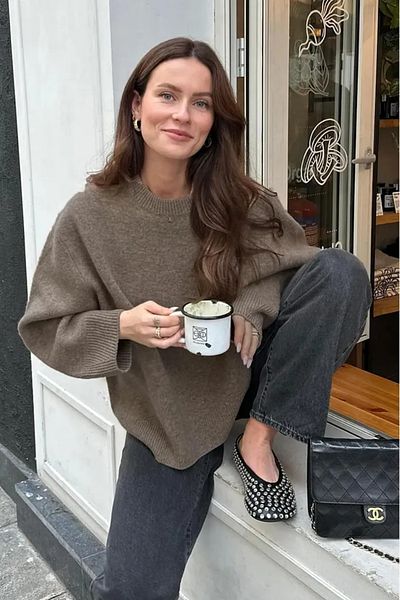 K-ODEA BUTİK Women's Mink Oversize Knitwear Sweater - Soft Textured Crew Neck
