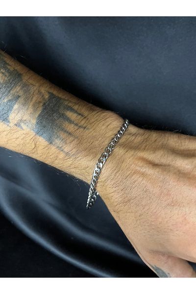 Mos Tespih Men's Medium Length Twist Steel Bracelet