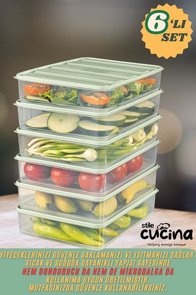 Stile Cucina 6-Piece Refrigerator Organizer Organizer Freezer Storage Container Suitable for Microwave