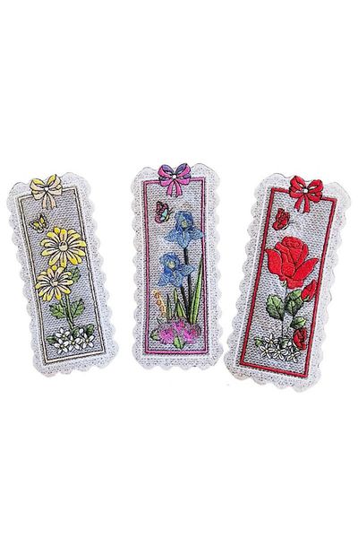 ARIALE Set 3 Embroidered Bookmarks Flowers