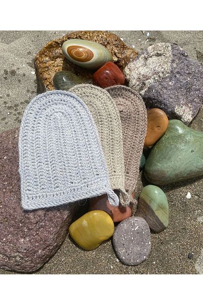 Kadife Hanım Hand Knitted Bath Loofah Made of 100% Sheep Wool - Set of 3 / Light-Dark Brown and Gray