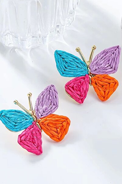 PRVT Colorful Raffia Butterfly Earrings - Summer Vacation Fashion
