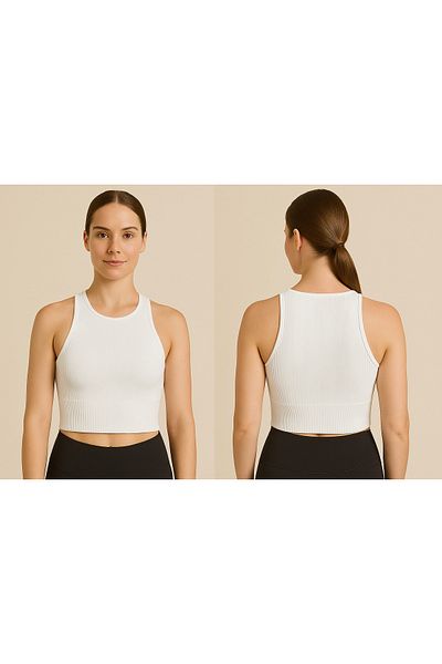 BK Seamless White Color Wicking Flexible Gather Crop
