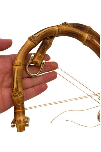 angel çanta aksesuar Angel Bag Accessory 18 cm Double Real Bamboo Bag Handle with Flat Ring (Light Gold Metal)