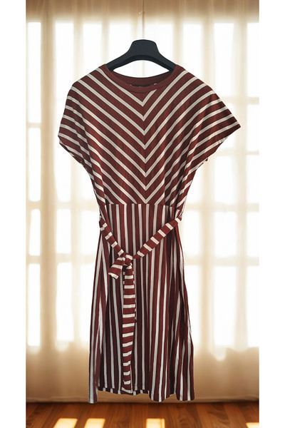BUTİK MUSON Comfortable Fit Belted Plus Size Midi Dress