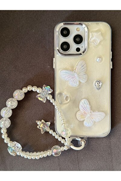 FİŞNEİLETİŞİM İPHONE 14 PROMAX UYUMLU CHARMLI WHİTE CREAM 3D KILIF