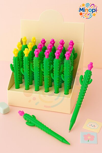 Minopi 3 Adet Sevimli Yeşil Kaktüs Kalem Versatil Kalem 0.7 mm Renkli Çocuk K...