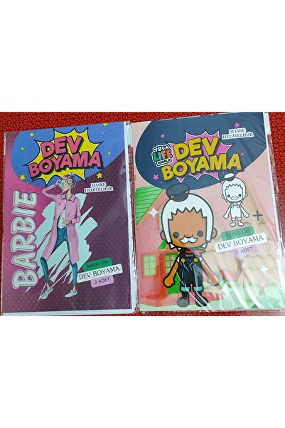 ada çanta kırtasiye 2 adet Dev boyama kitabı (90cmx64cm)- (barbie/Toca Boca figürlü)