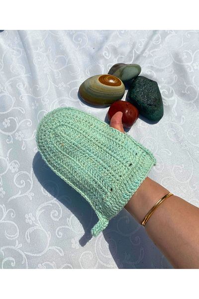 Kadife Hanım Hand Knitted Bath Rope from 100% Sheep Wool - Mint Green