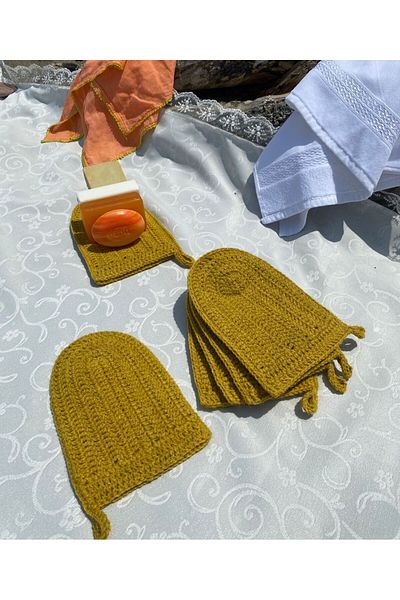 Kadife Hanım Hand Knitted Bathroom Fiber from 100% Sheep Wool - Mustard Yellow